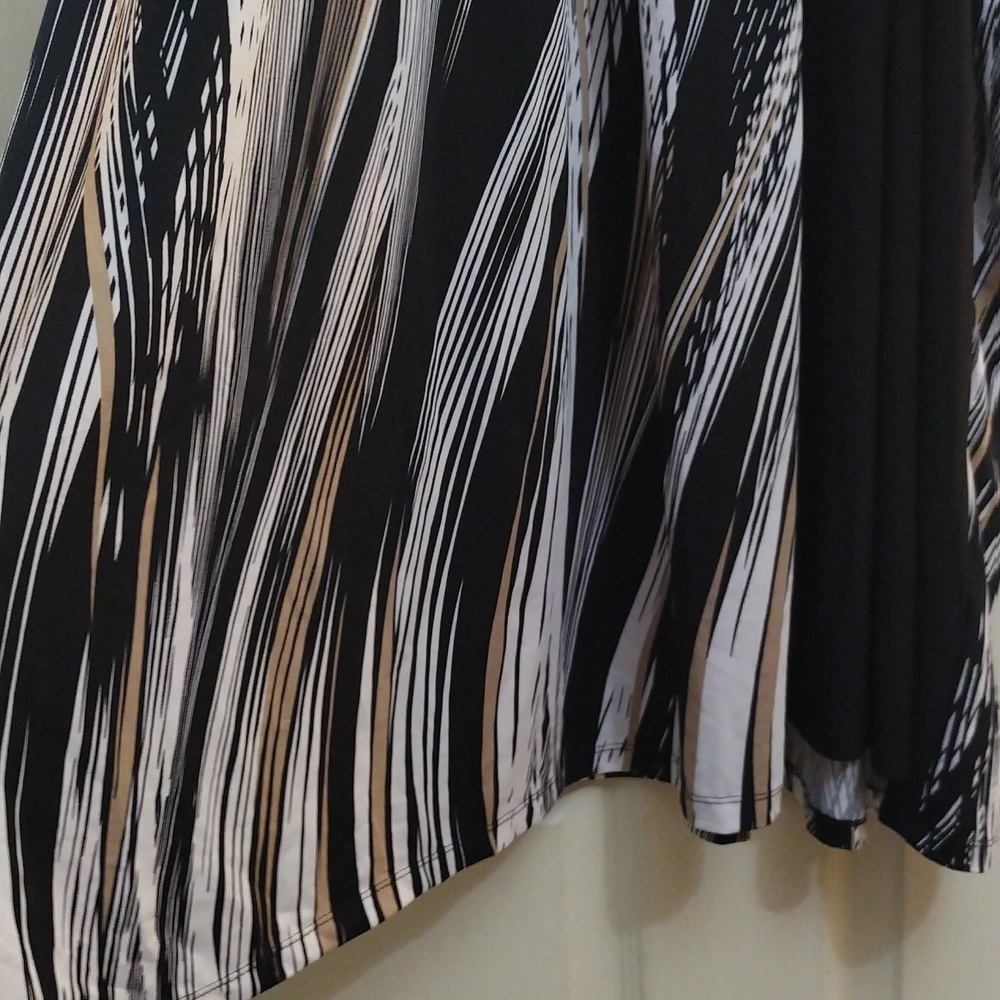 Avenue sleeveless A-trapeeze black/white beige print poly-blend dress size 30/32 - Picture 2 of 8